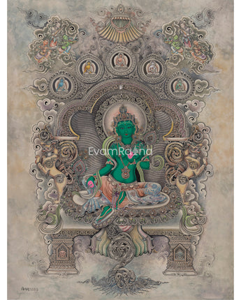 Embrace The Blessing With Green Tara Canvas Print