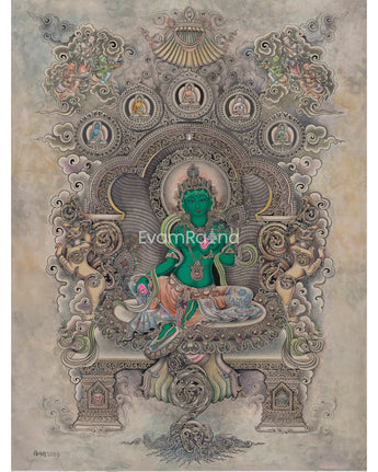 Embrace The Blessing With Green Tara Canvas Print