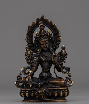 Oxidized Copper Green Tara Statue