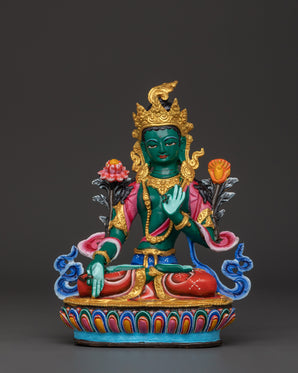 Himalayan Green Tara Sculpture | Handcrafted Copper Body with Acrylic Detailing