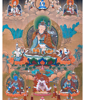 Guru Rinpoche With Guru Norla and Urgen Menla Thangka