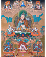 Guru Rinpoche With Guru Norla and Urgen Menla Thangka