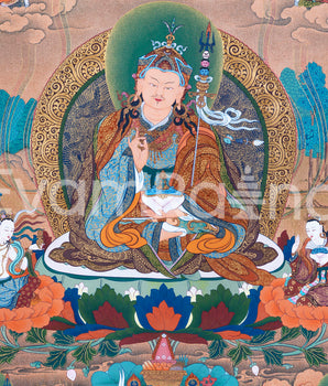 Guru Rinpoche With Guru Norla and Urgen Menla Thangka | Vajrayana Thangka Prints | Buddhist Art