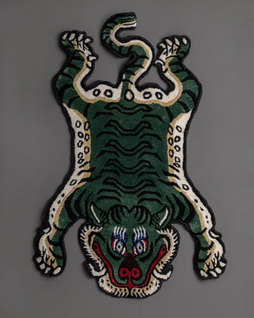 Green, Black Knotted Tiger Rug | Traditional Wool Carpet