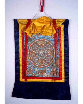 Lokeshvara Original Hand-Painted Mandala Thangka With Brocade
