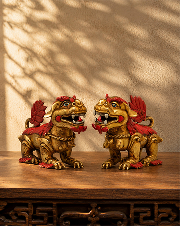 Traditional Decorative Lion Set | Handcrafted Copper Lion Figurines