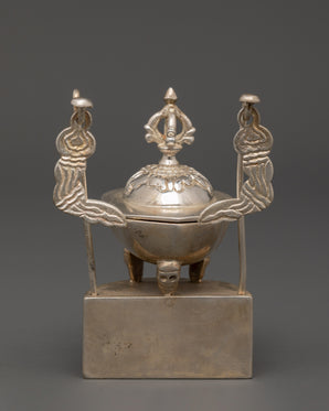 Silver Plated Brass Kapala Skull Cup | Sacred Tantric Tool for Buddhist Rituals