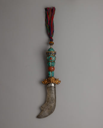 Tibetan Phurba with a Curved Crystal Blade