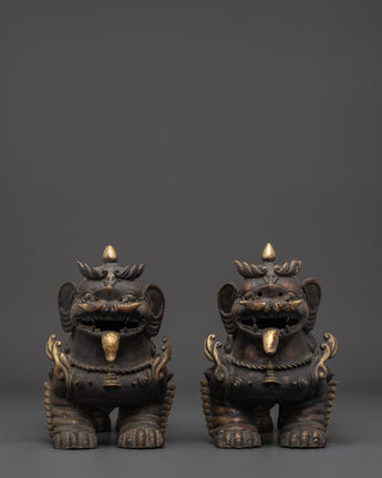 Himalayan Guardian Lion Sculptures Set