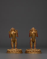Golden Lion Statues Set