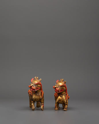 Handcrafted Pair of Tibetan Snow Lion Statues