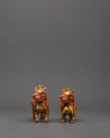 Handcrafted Pair of Tibetan Snow Lion Statues