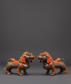 Sacred Oxidized Copper Lion Set | Symbol of Strength and Courage
