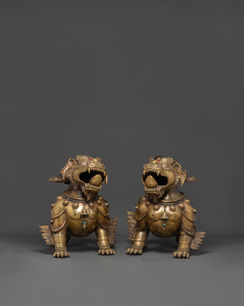 Mythical Lion Statue Set