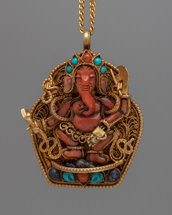 Coral Stone Ganesh Locket