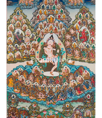Hand-Painted Machiq Labdron Lineage Tree Thangka