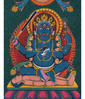 Traditional Newari Pauba Print Of 4 Armed Mahakala | High-Quality Giclee Print For Meditation