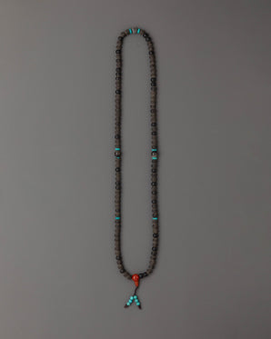 Handmade Spiritual Mala Necklace | Black Stone, Coral for Mindfulness