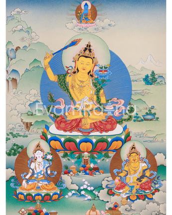 Bodhisattva Manjushree Thangka Print | Bodhisattva of Wisdom | Wall Decors
