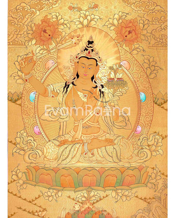 Shree Manjushri Full 24K Gold Style Thangka: