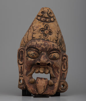 Vintage Fierce Mask Wooden Carving For Wall Hanging