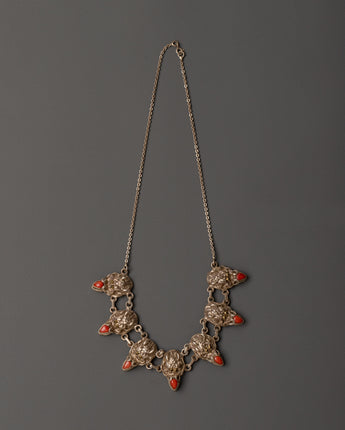 Red coral silver necklace