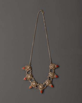 Red coral silver necklace