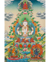 Original 4 Armed Chengrezig Thangka Painting