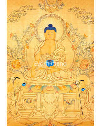 Original Hand Painted 24K Gold Style Shakyamuni Buddha Tibetan Thangka