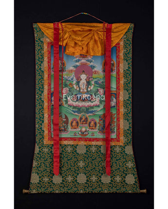 Original Vintage Chenrezig Thanka with Brocade