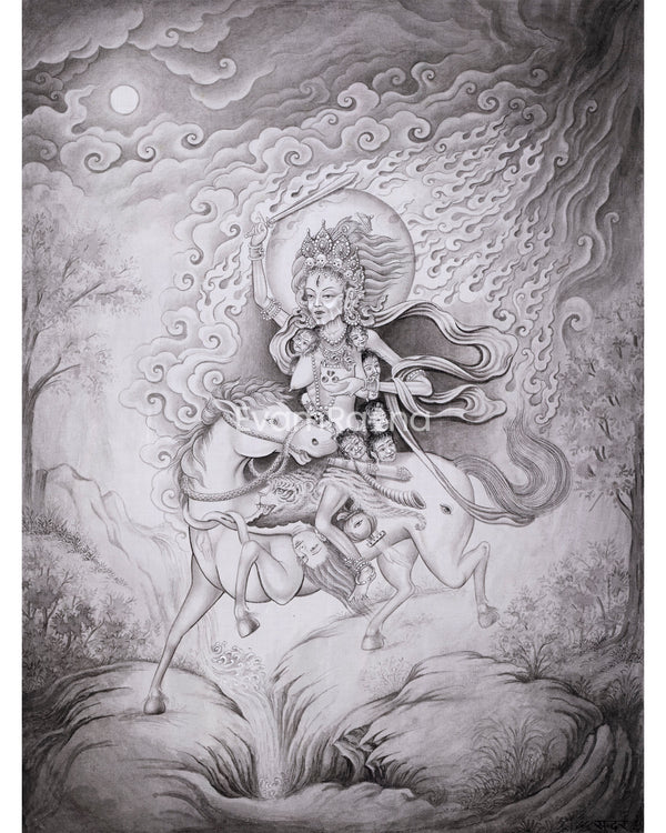 Divine Protector: Palden Lhamo Thangka Print | Mahakala Thangka Artwork | Spiritual Guidance Print