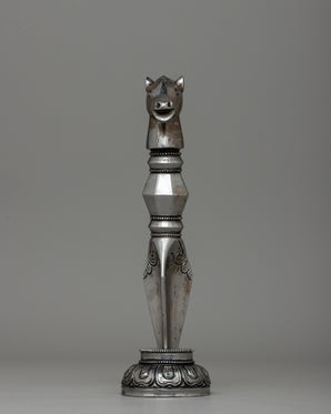 Hand-Carved Horse-Headed Iron Phurba for Ritual Practices