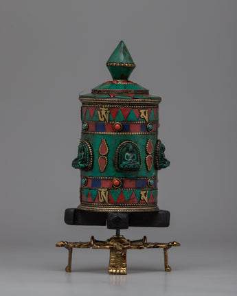 Prayer Wheel with Copper Body & Protective Stone Accents