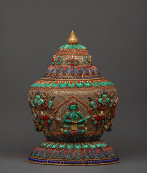 Tibetan Ritual Rice Pot with Coral