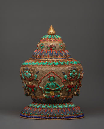 Tibetan Ritual Rice Pot with Coral