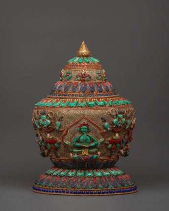 Tibetan Ritual Rice Pot with Coral