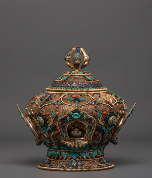 Sacred Rice Offering Pot | Gold and Silver Plated Copper Ritual Vessel