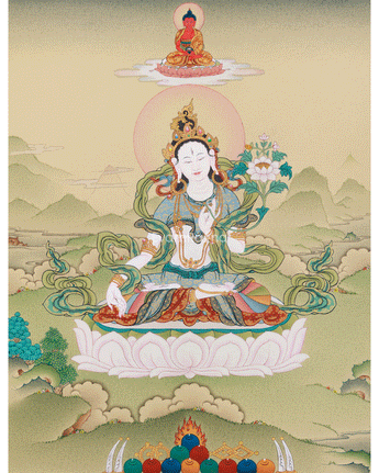Tibetan Goddess White Tara With Amitabha Buddha