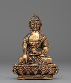 Shakyamuni Buddha Sculpture in Gold-Plated Copper