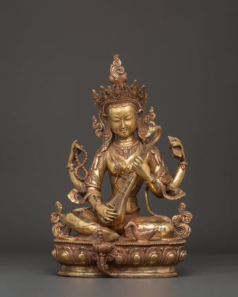 Saraswati Goddess Statue in Copper