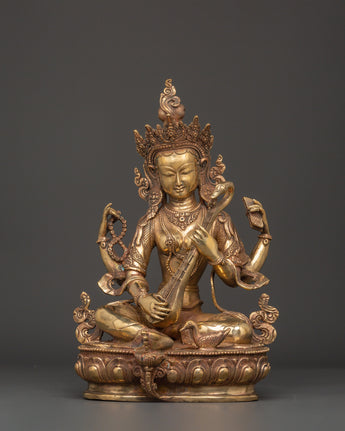 Saraswati Goddess Statue in Copper