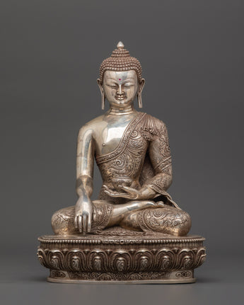 Pure Silver Shakyamuni Buddha Statue