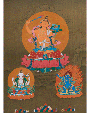 Manjushri with Chenrezig and Vajrapani