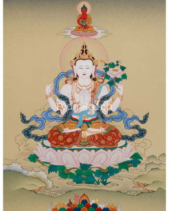 Bodhisattva Chenrezig With Amitabha Buddha Thangka