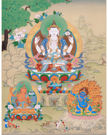 Bodhisattvas Chenrezig, Manjushri, and Vajrapani