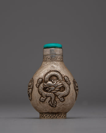 Tibetan Snuff Bottle Silver With Turquoise Top