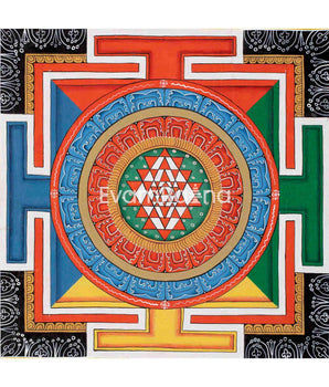 Sri Yantra Mandala | Original Hand Painted Thangka | Mandala Wall Tapestry