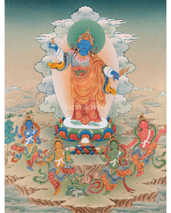 Standing Guru Orgyen Menla with Four Elements