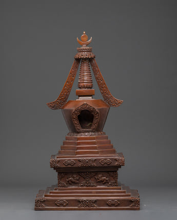Handcrafted Buddhist Oxidized Copper Stupa
