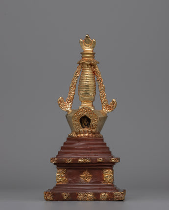 Gold-Plated Tibetan Stupa with Bronze Accents